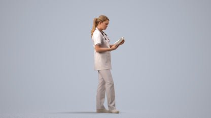 realistic 3D people woman medical, render-ready for V-Ray and Corona, FBX OBJ, side view render