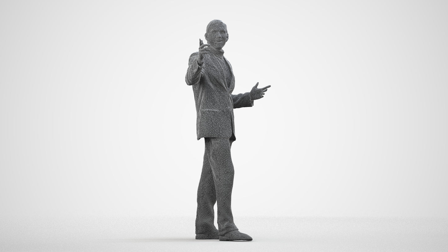 realistic 3D human man business, archviz people FBX OBJ for Blender, wireframe side view