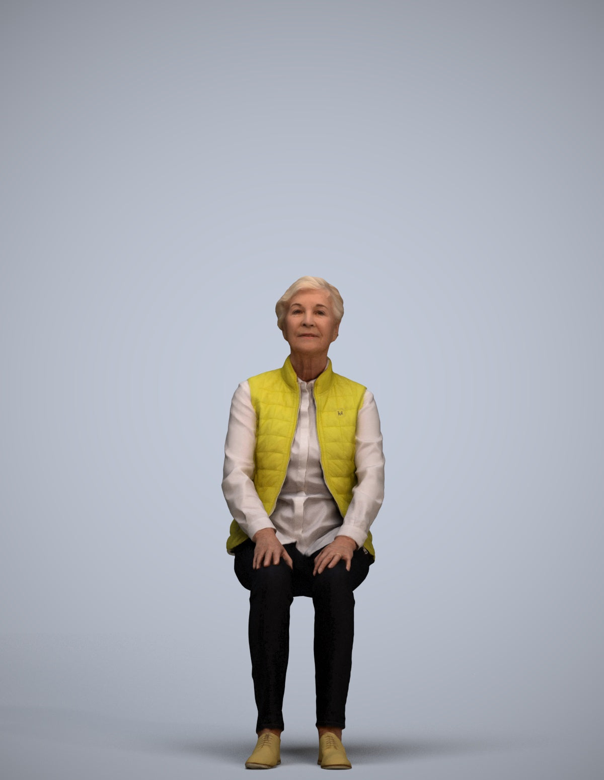 3D people model senior woman casual sitting, scanned human for 3ds Max rendering