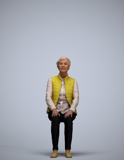 3D people model senior woman casual sitting, scanned human for 3ds Max rendering