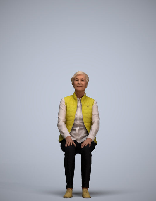 3D people model senior woman casual sitting, scanned human for 3ds Max rendering
