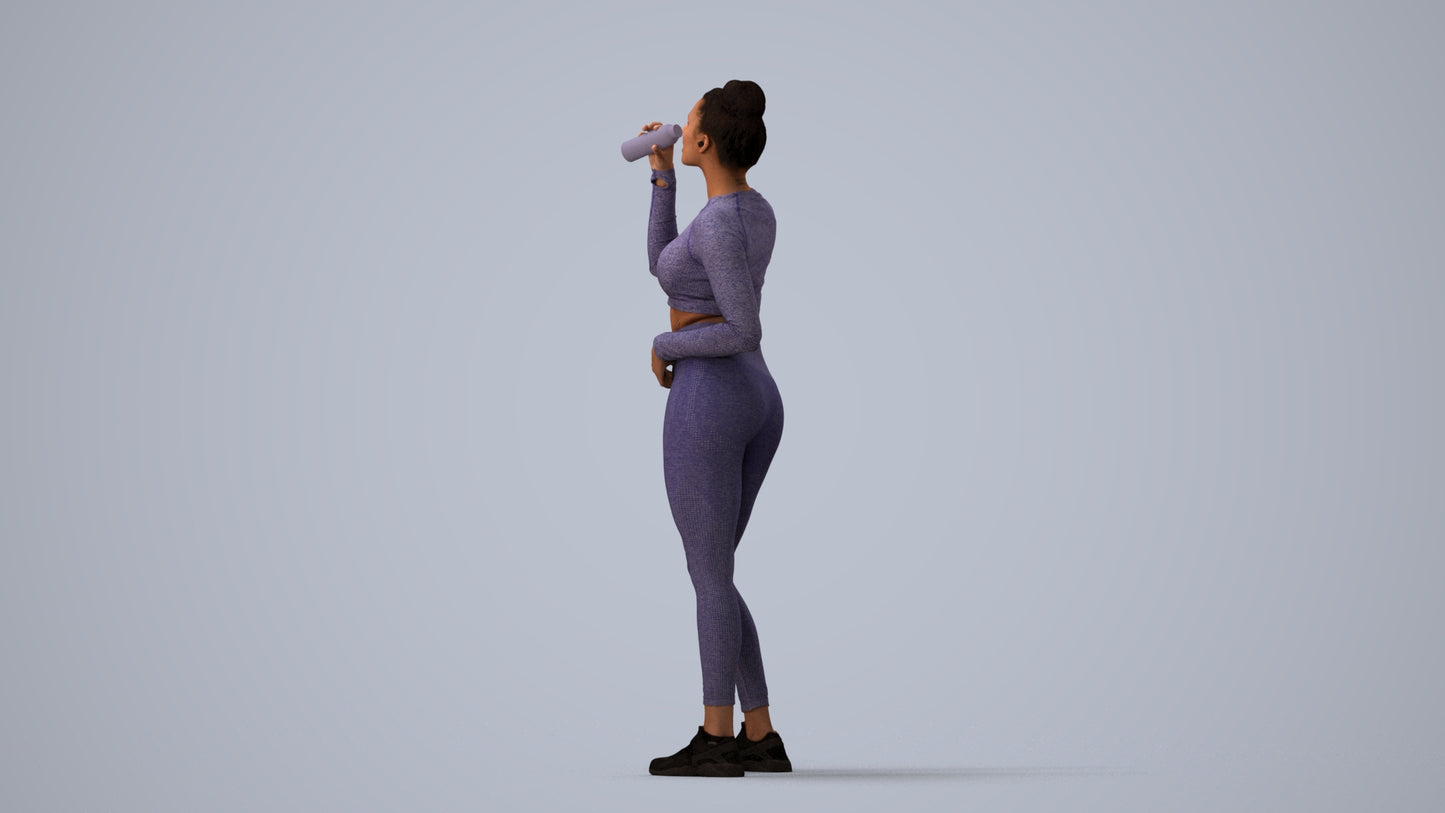 realistic 3D woman sport, scanned archviz people for Blender and 3ds Max, three-quarter view render