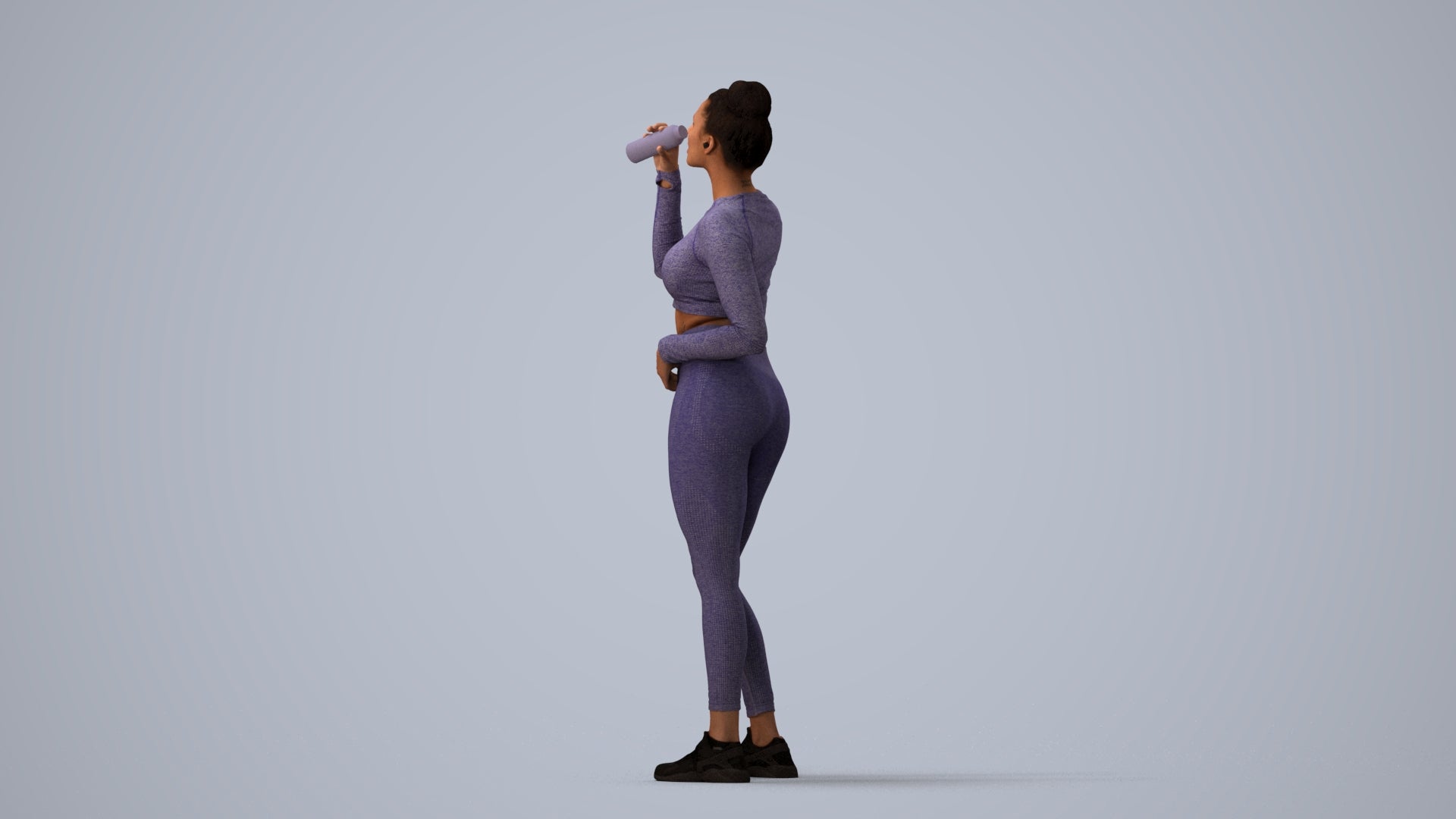 realistic 3D woman sport, scanned archviz people for Blender and 3ds Max, three-quarter view render