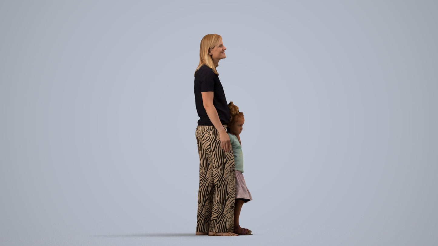 3D people model girl casual kids, scanned human for 3ds Max rendering, side view render