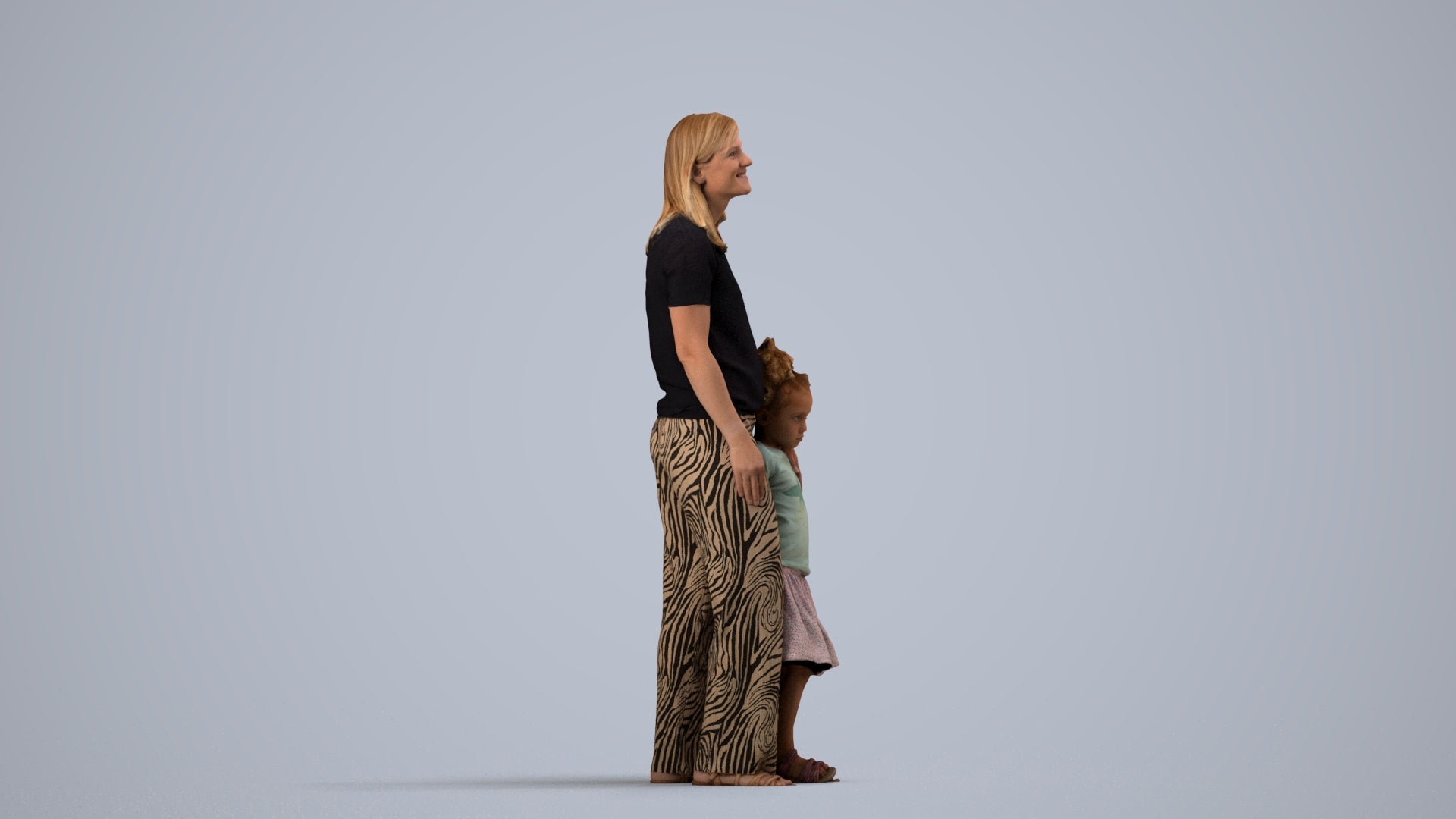3D people model girl casual kids, scanned human for 3ds Max rendering, side view render