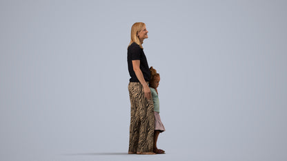 3D people model girl casual kids, scanned human for 3ds Max rendering, side view render