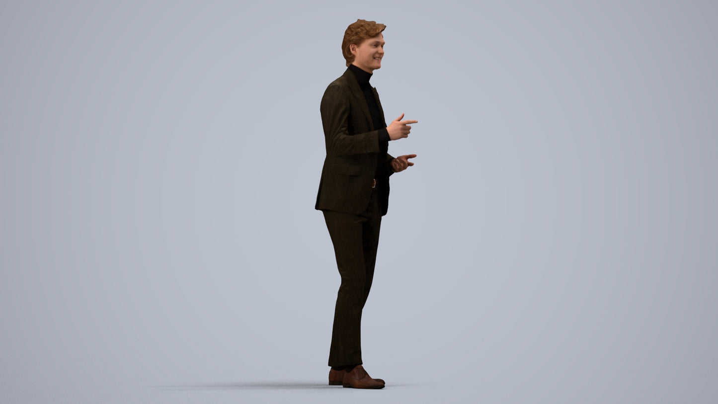realistic 3D man business, scanned archviz people for Blender and 3ds Max, side view render