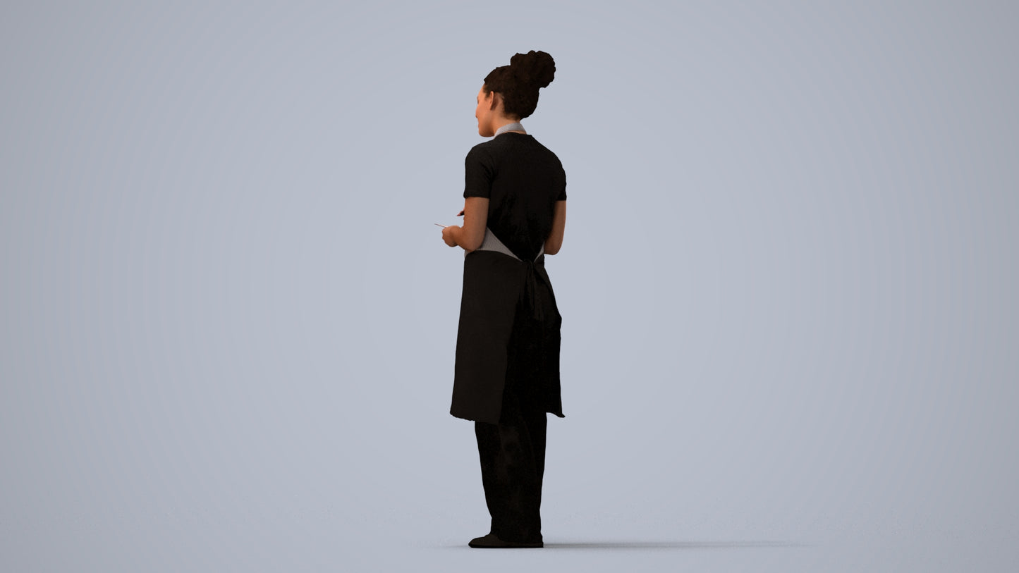 realistic 3D people woman hospitality, render-ready for V-Ray and Corona, FBX OBJ, three-quarter view render