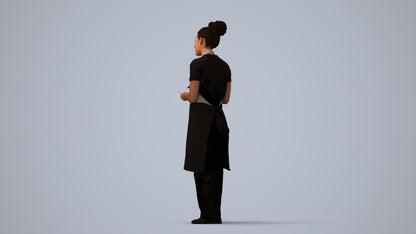 realistic 3D people woman hospitality, render-ready for V-Ray and Corona, FBX OBJ, three-quarter view render