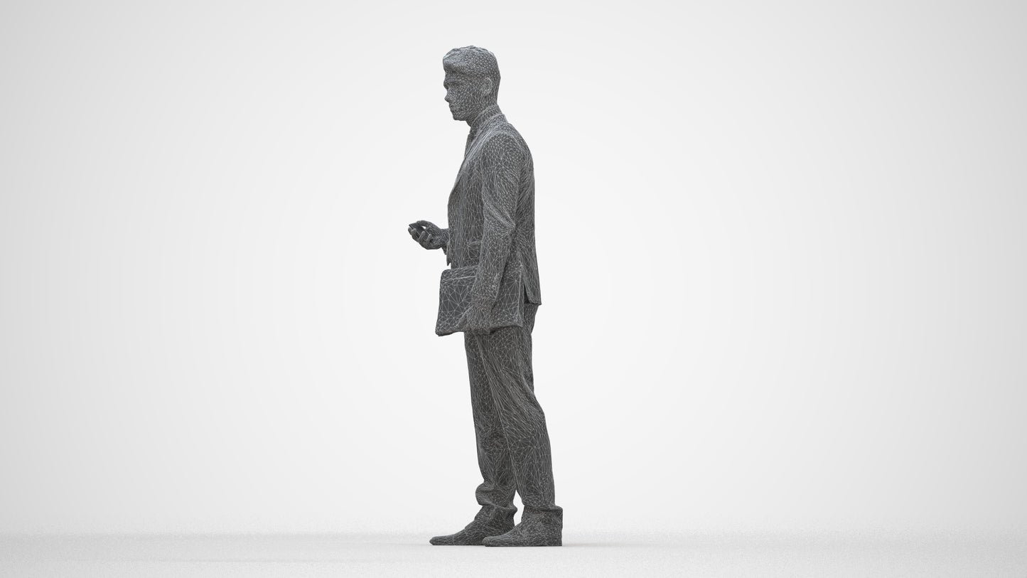 realistic 3D people man business, render-ready for V-Ray and Corona, FBX OBJ, wireframe back view