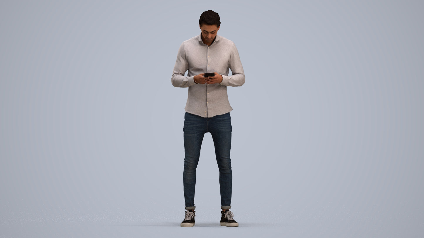 3D people model man casual standing, scanned human for 3ds Max rendering, standing pose render