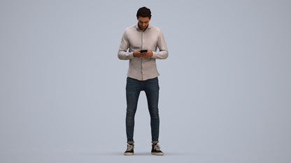3D people model man casual standing, scanned human for 3ds Max rendering, standing pose render
