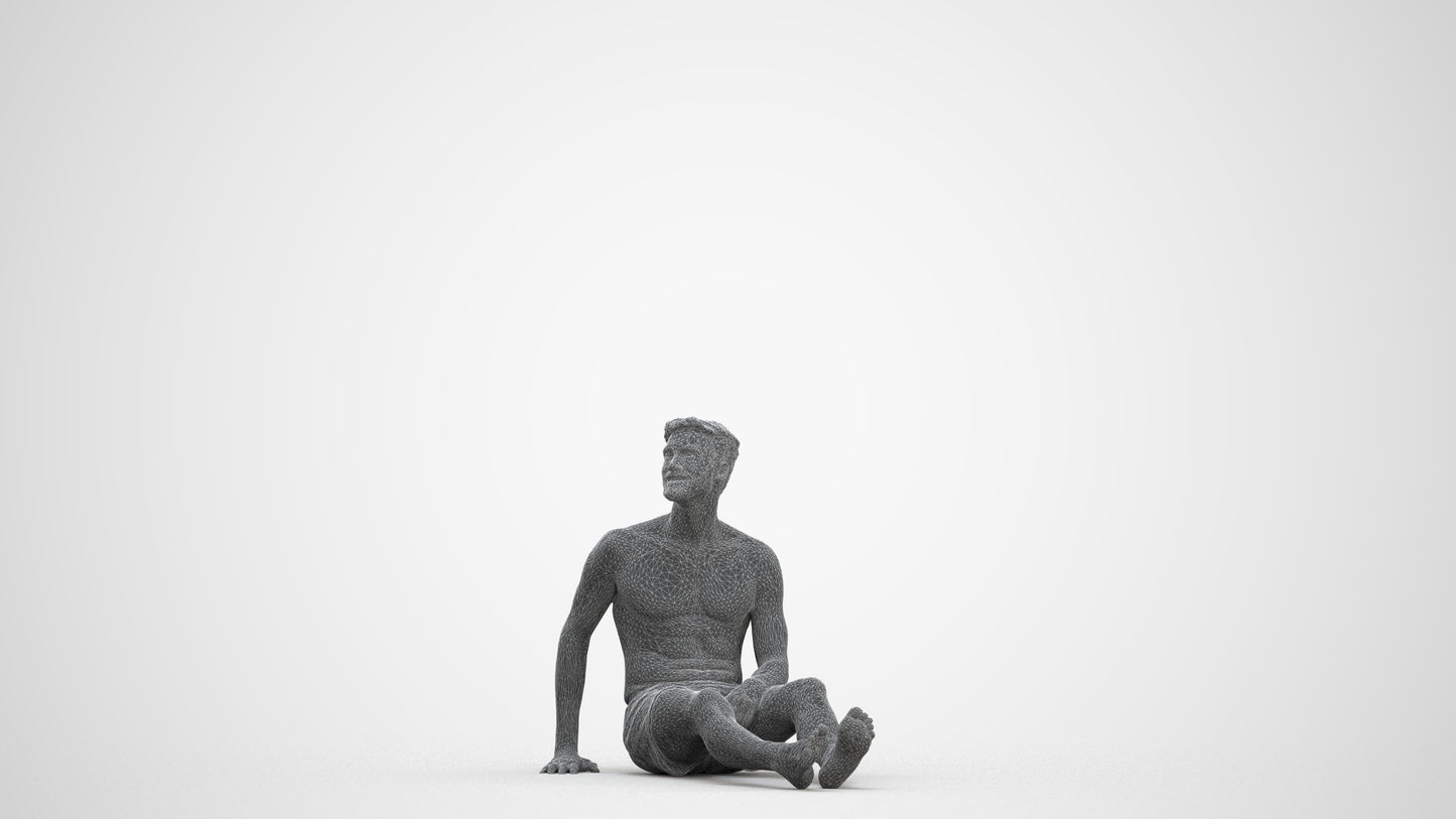 3D people model man pool, scanned human for 3ds Max rendering, three-quarter front view render