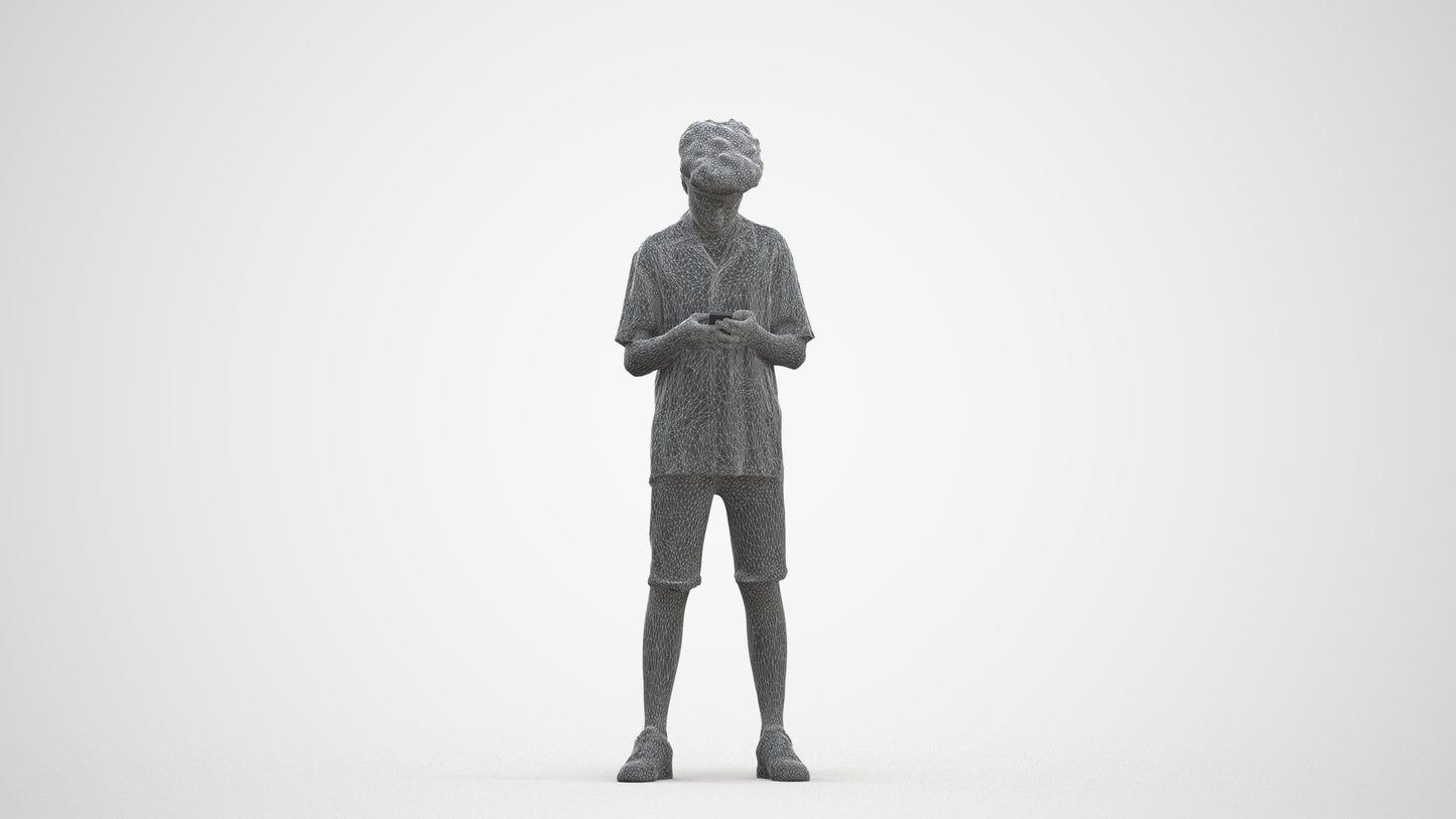 realistic 3D human boy casual kids, archviz people FBX OBJ for Blender, three-quarter front view render
