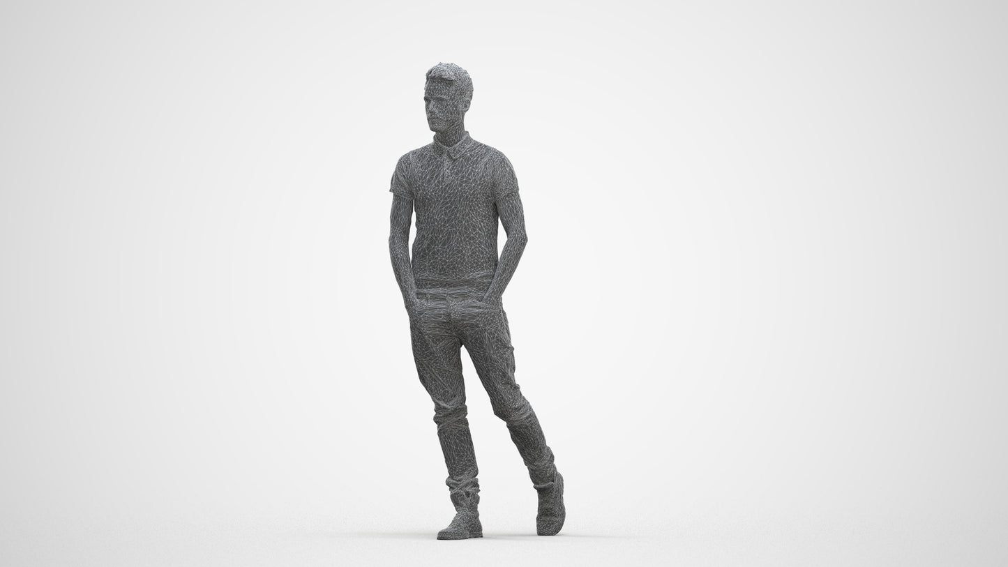 3D people model man casual walking, scanned human for 3ds Max rendering, three-quarter front view render