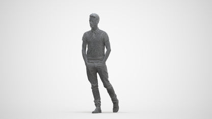 3D people model man casual walking, scanned human for 3ds Max rendering, three-quarter front view render