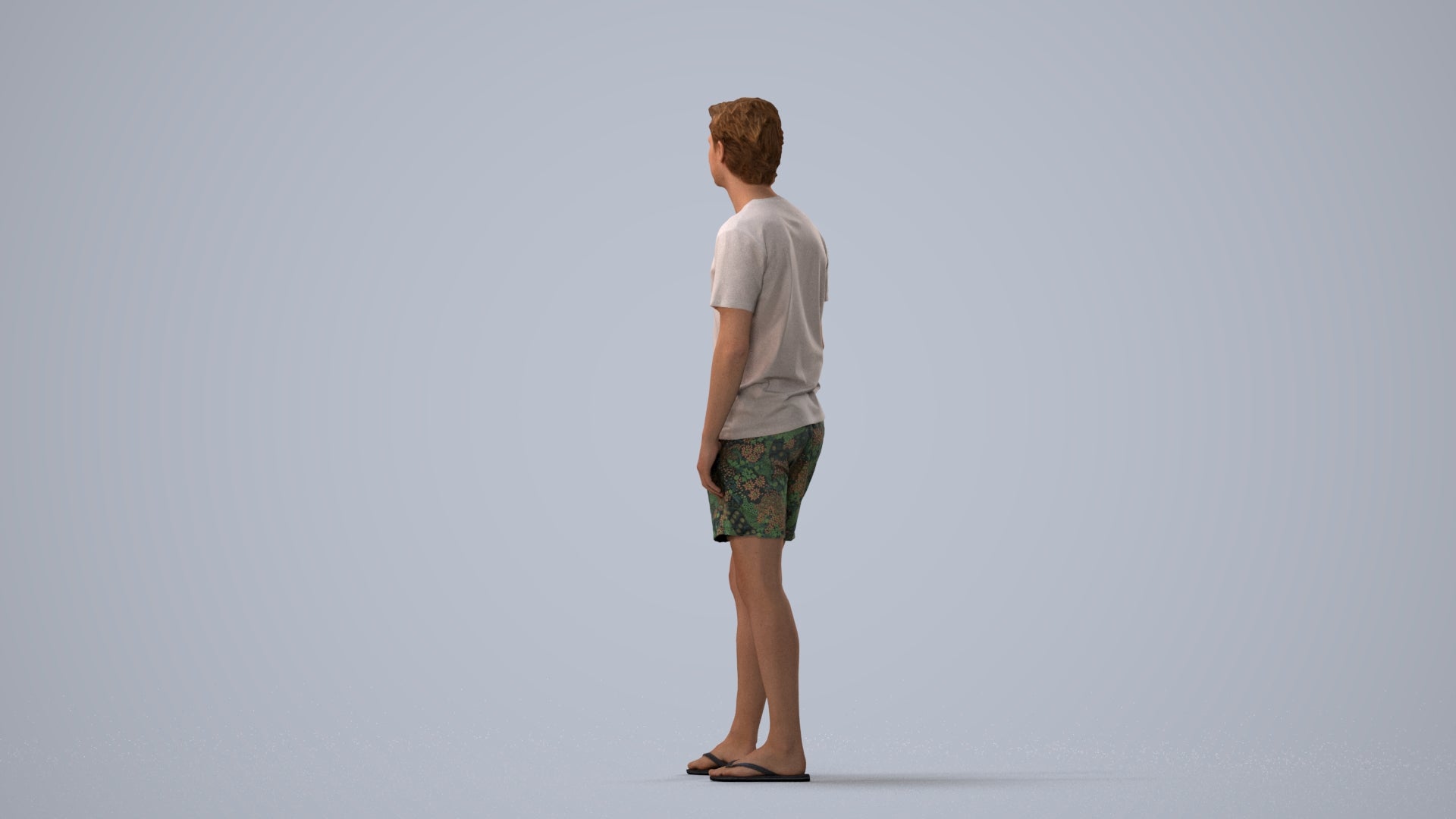 3D human model man casual standing, photogrammetry scanned person for archviz, three-quarter view render
