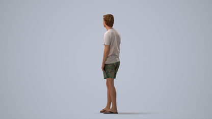 3D human model man casual standing, photogrammetry scanned person for archviz, three-quarter view render