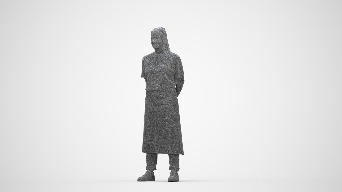 realistic 3D people woman hospitality, render-ready for V-Ray and Corona, FBX OBJ, wireframe back view