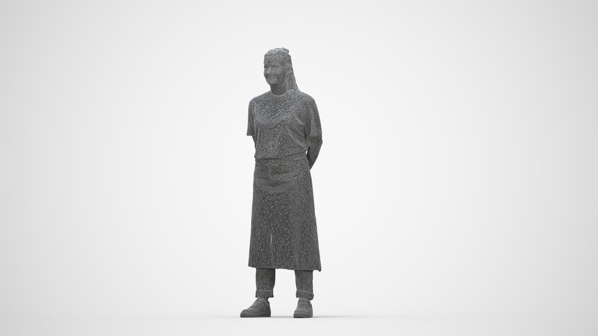 realistic 3D people woman hospitality, render-ready for V-Ray and Corona, FBX OBJ, wireframe back view