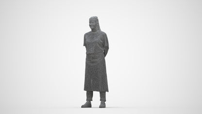 realistic 3D people woman hospitality, render-ready for V-Ray and Corona, FBX OBJ, wireframe back view