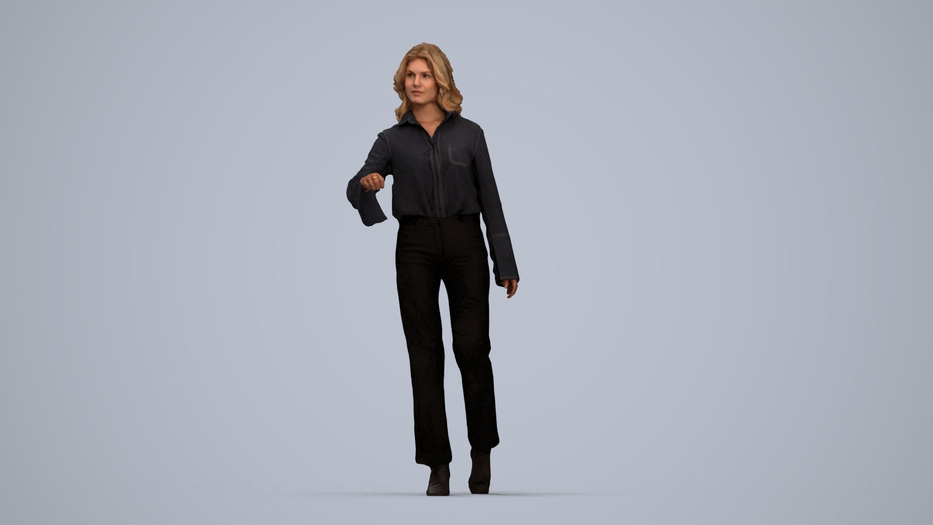 3D scanned woman door business, photorealistic archviz people for Enscape and SketchUp, top-down view render