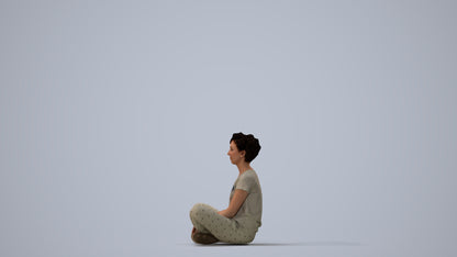 realistic 3D woman sitting, scanned archviz people for Blender and 3ds Max, three-quarter view render