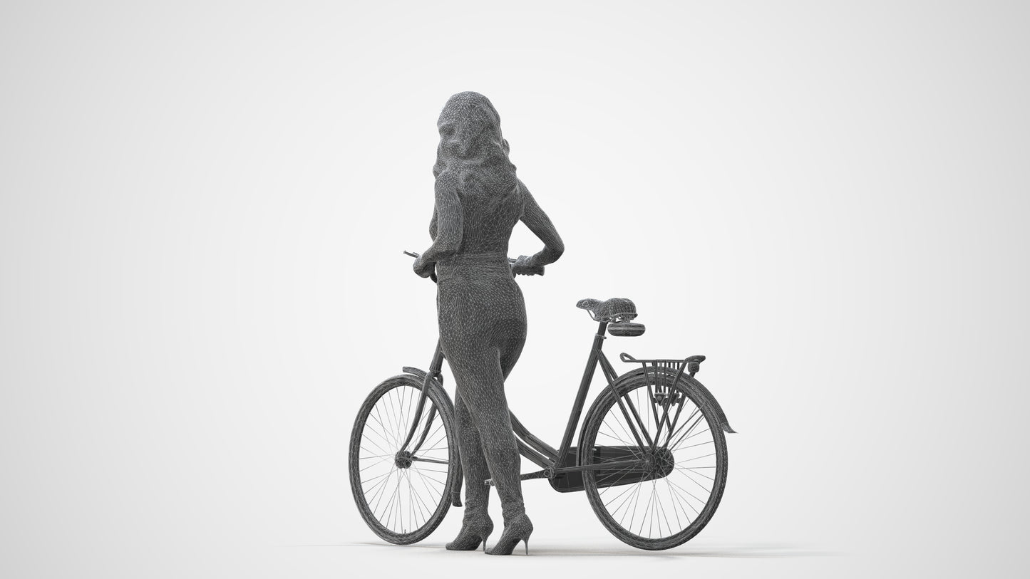 realistic 3D human woman casual cycling, archviz people FBX OBJ for Blender, square thumbnail