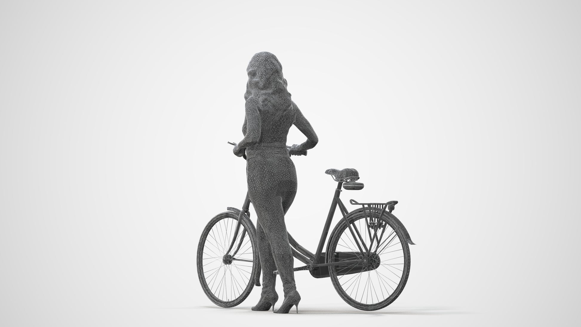 realistic 3D human woman casual cycling, archviz people FBX OBJ for Blender, square thumbnail