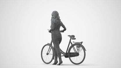 realistic 3D human woman casual cycling, archviz people FBX OBJ for Blender, square thumbnail