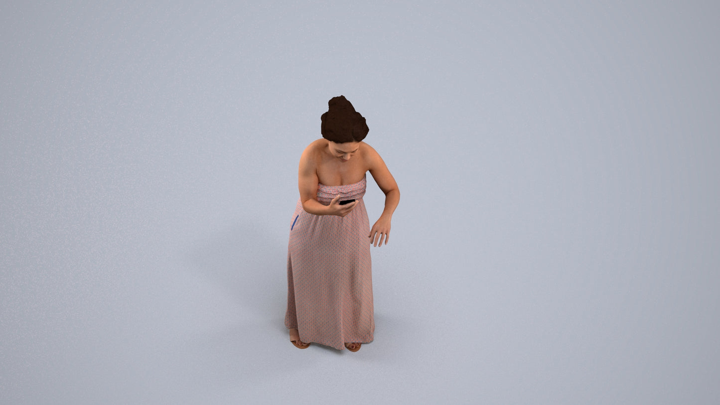 realistic 3D human woman casual standing, archviz people FBX OBJ for Blender, back view render