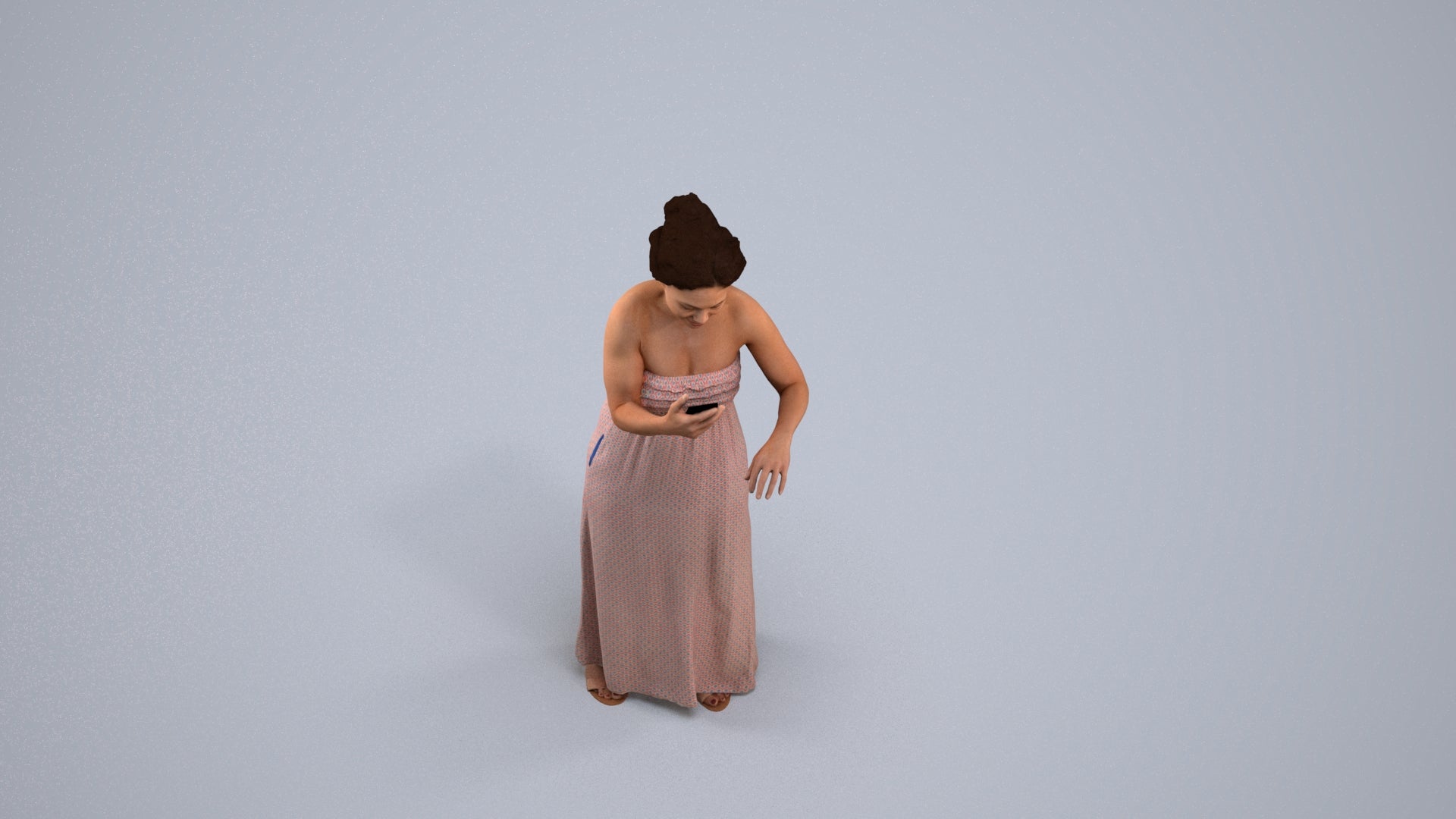 realistic 3D human woman casual standing, archviz people FBX OBJ for Blender, back view render