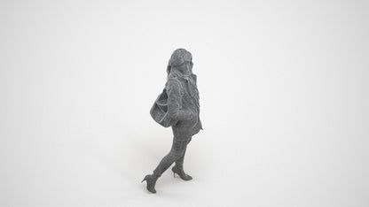 3D people model woman casual walking, scanned human for 3ds Max rendering, wireframe three-quarter view