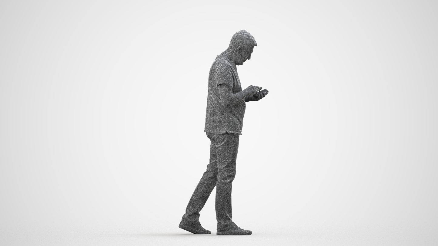photogrammetry 3D senior man casual walking, realistic human model archviz FBX, wireframe side view