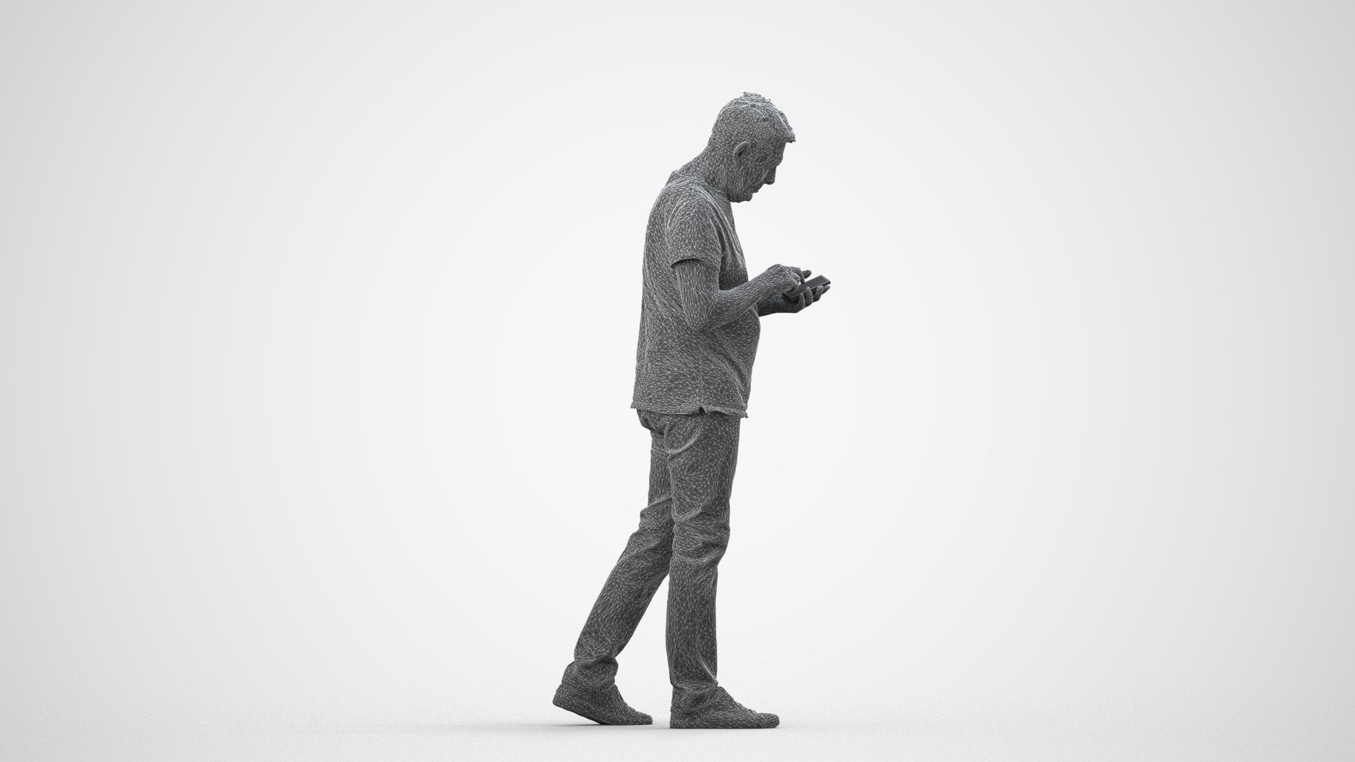 photogrammetry 3D senior man casual walking, realistic human model archviz FBX, wireframe side view
