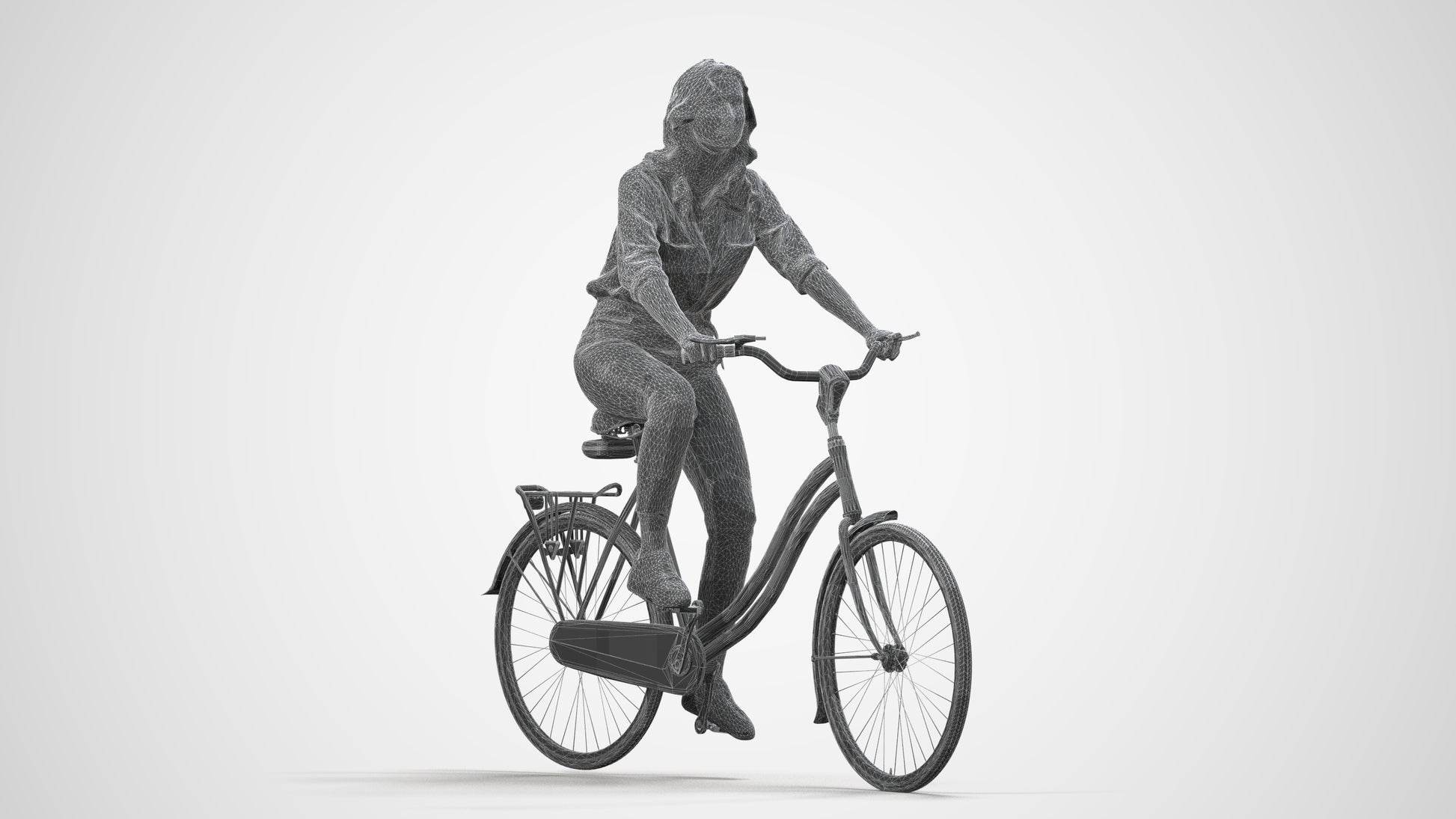 realistic 3D people woman casual cycling, render-ready for V-Ray and Corona, FBX OBJ, wireframe side view