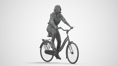 realistic 3D people woman casual cycling, render-ready for V-Ray and Corona, FBX OBJ, wireframe side view