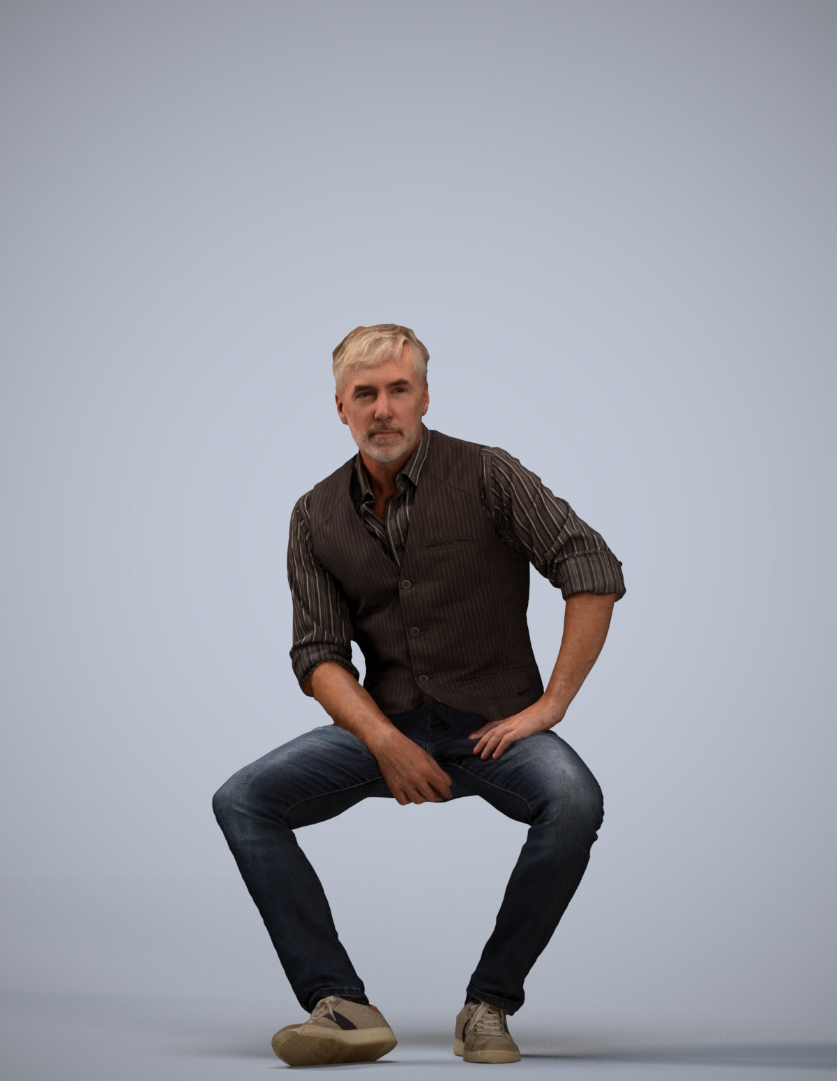 scanned 3D man casual sitting, photogrammetry people for Enscape and V-Ray