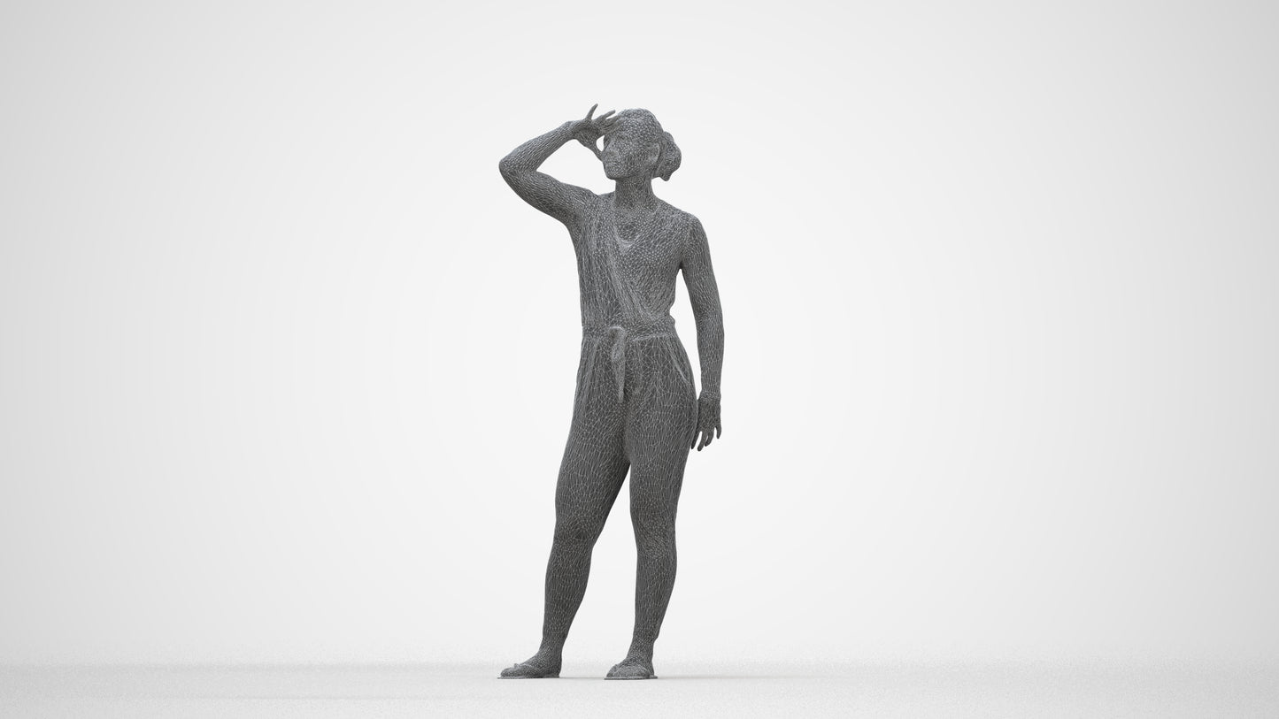 realistic 3D woman casual standing, scanned archviz people for Blender and 3ds Max, wireframe back view