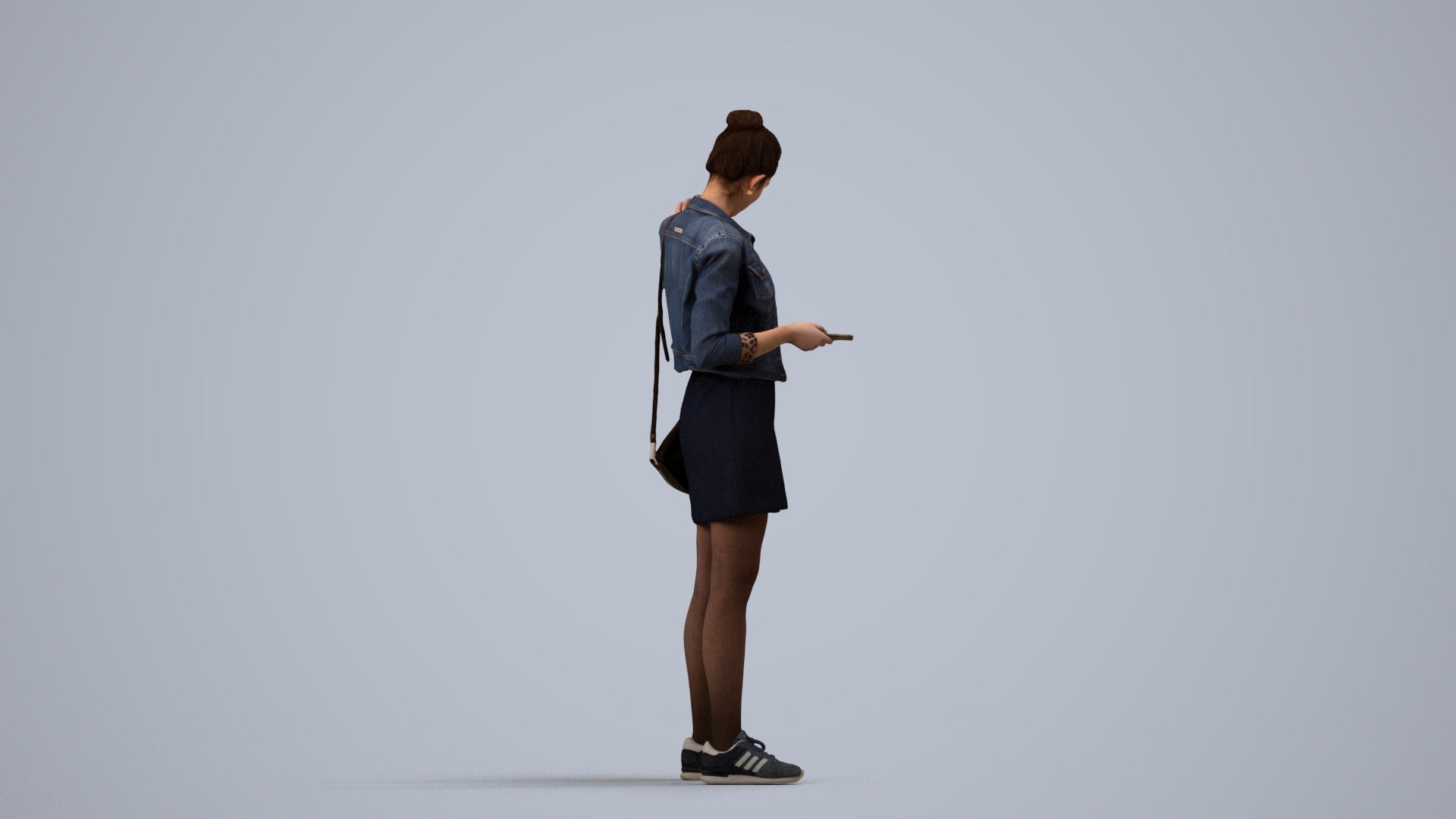 realistic 3D woman casual standing, scanned archviz people for Blender and 3ds Max, side view render