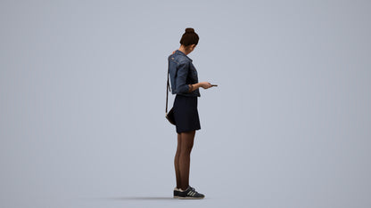 realistic 3D woman casual standing, scanned archviz people for Blender and 3ds Max, side view render