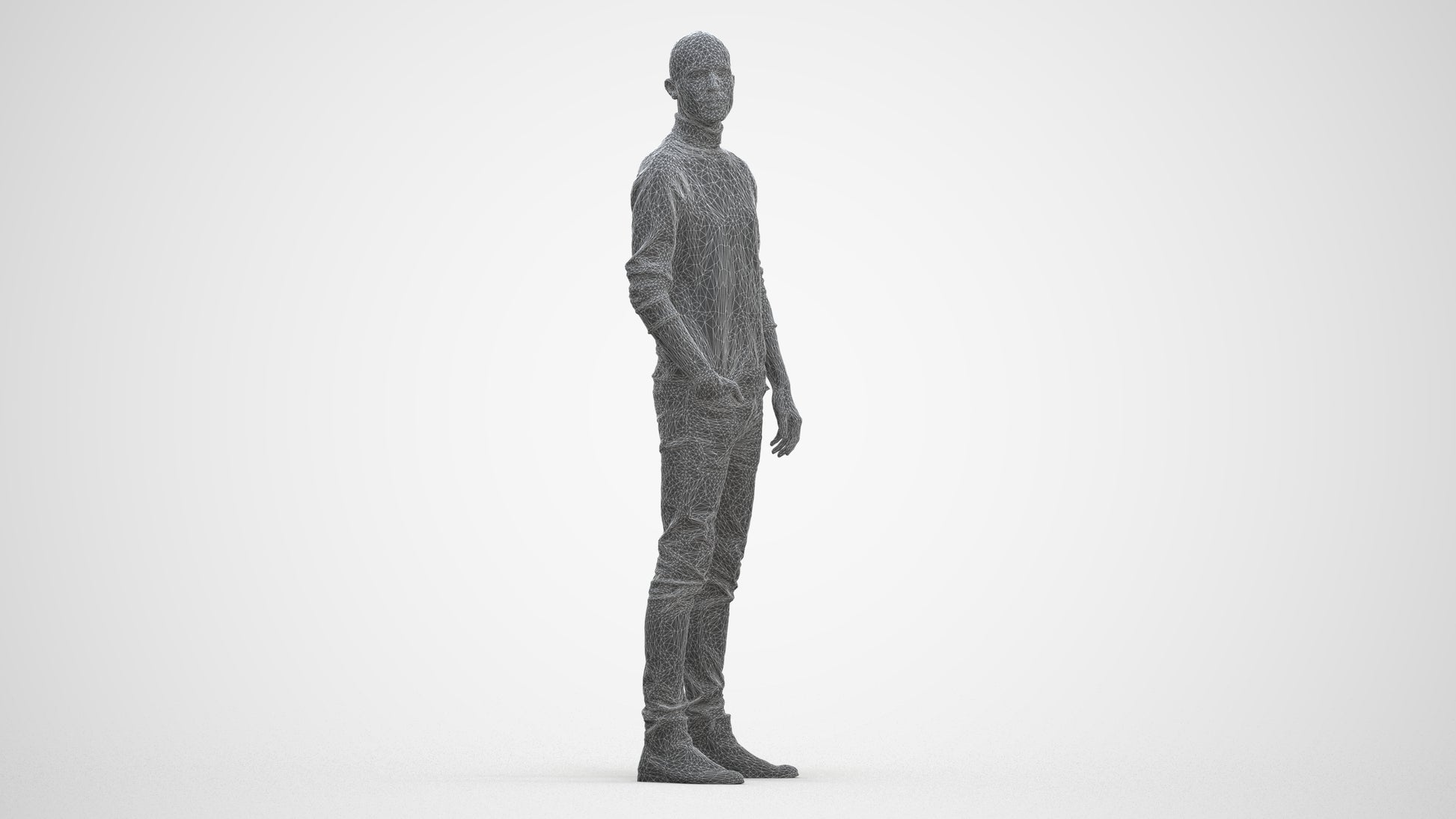 photogrammetry 3D man casual standing, realistic human model archviz FBX, three-quarter front view render