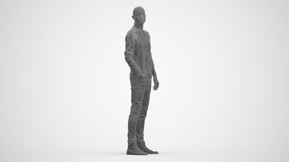 photogrammetry 3D man casual standing, realistic human model archviz FBX, three-quarter front view render
