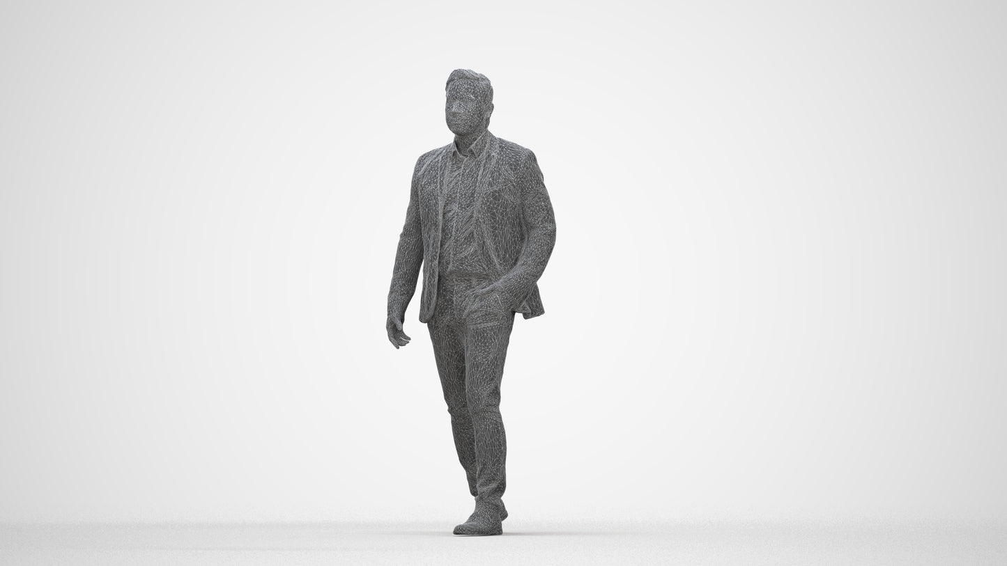 photogrammetry 3D man business, realistic human model archviz FBX, wireframe back view