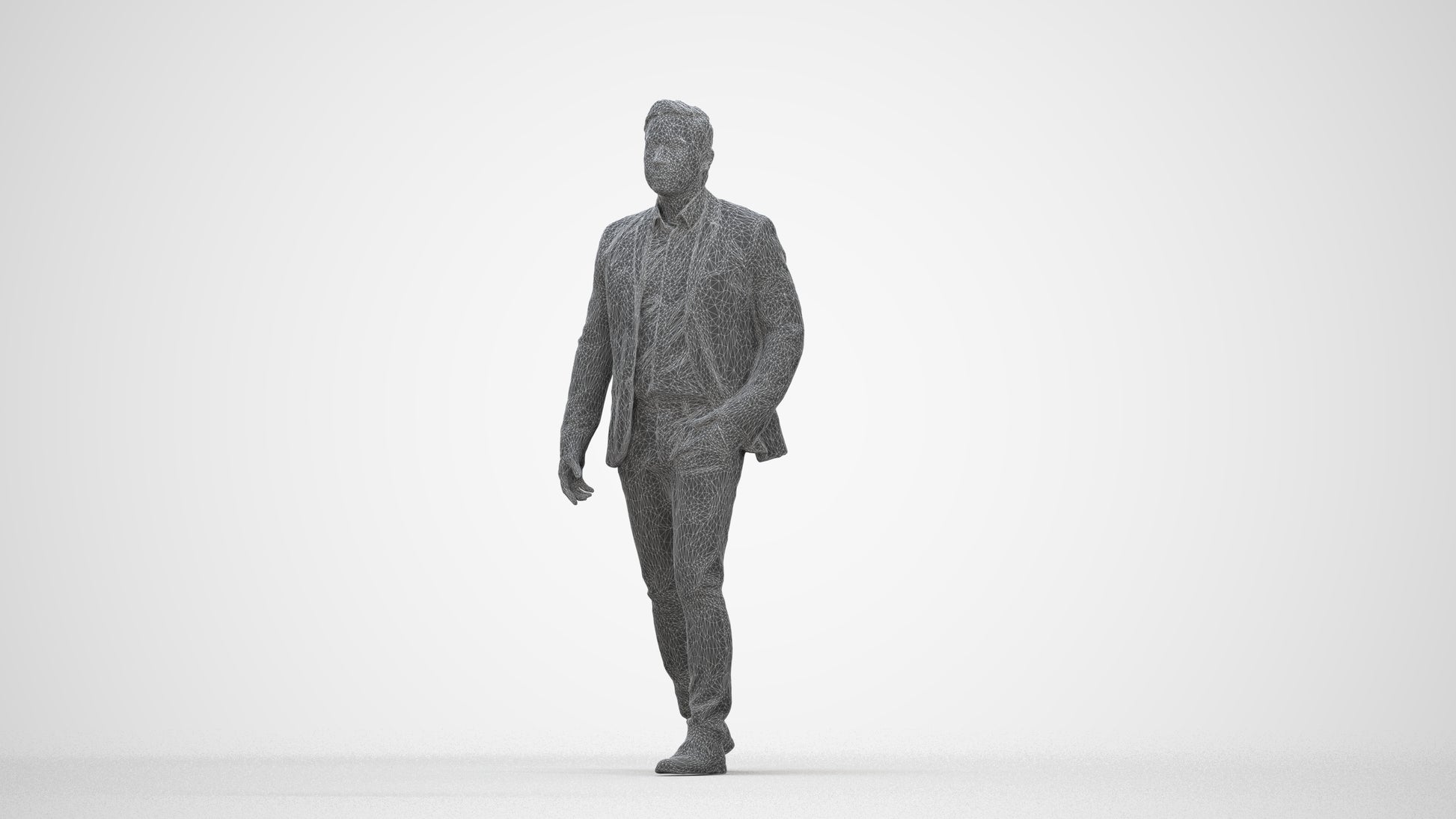 photogrammetry 3D man business, realistic human model archviz FBX, wireframe back view