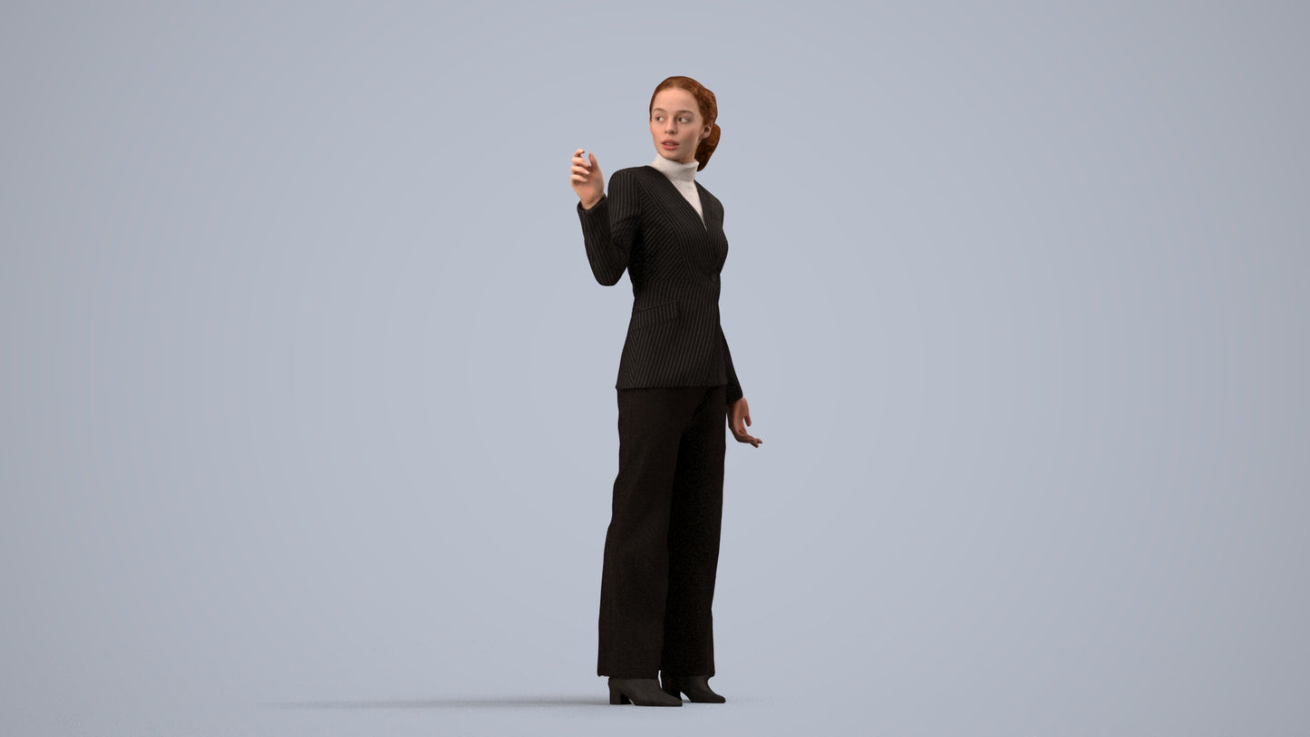 realistic 3D woman business, scanned archviz people for Blender and 3ds Max, side view render