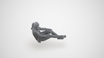 realistic 3D woman casual sitting, scanned archviz people for Blender and 3ds Max, wireframe three-quarter view