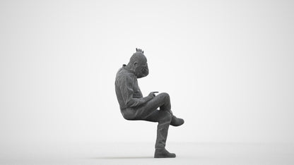 photogrammetry 3D senior man casual sitting, realistic human model archviz FBX, wireframe side view