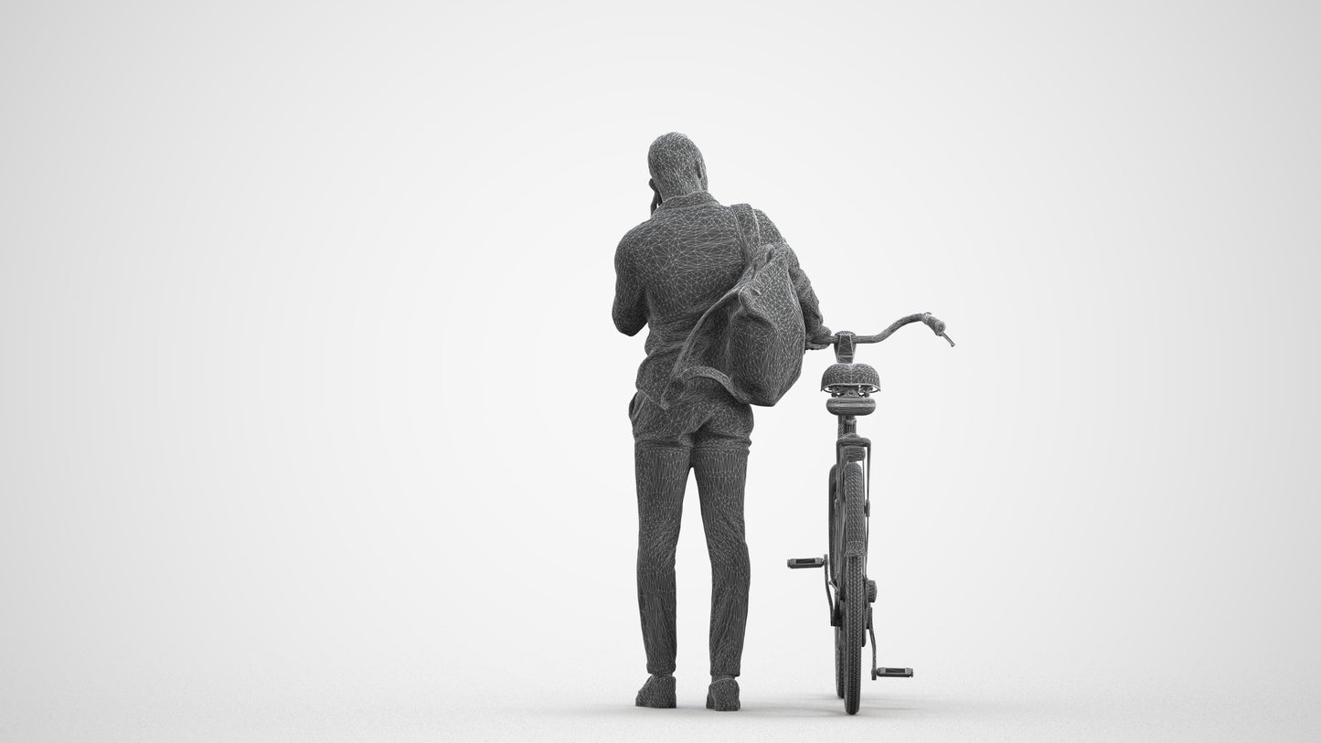 realistic 3D people man business cycling, render-ready for V-Ray and Corona, FBX OBJ, wireframe front view