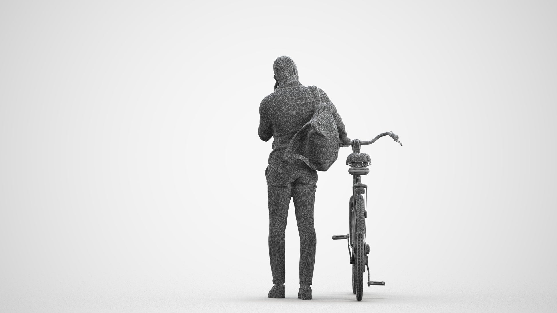 realistic 3D people man business cycling, render-ready for V-Ray and Corona, FBX OBJ, wireframe front view